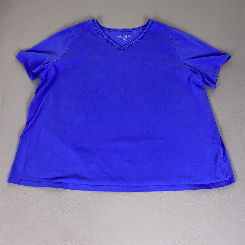 Catherines Suprema Collection T-Shirt Plus Size 2X 22/24W Royal Blue V-Neck **